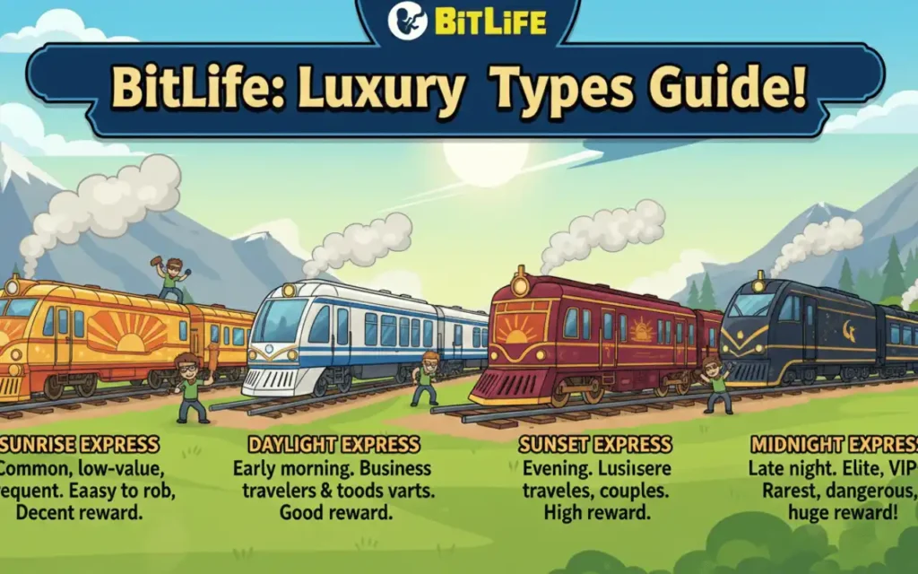 In this image you can see all bitlife train robbery types