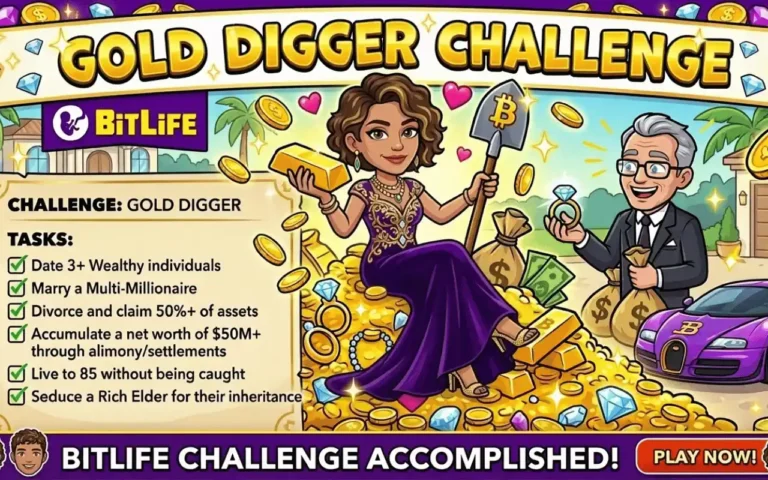 Gold Digger Challenge BitLife complete information