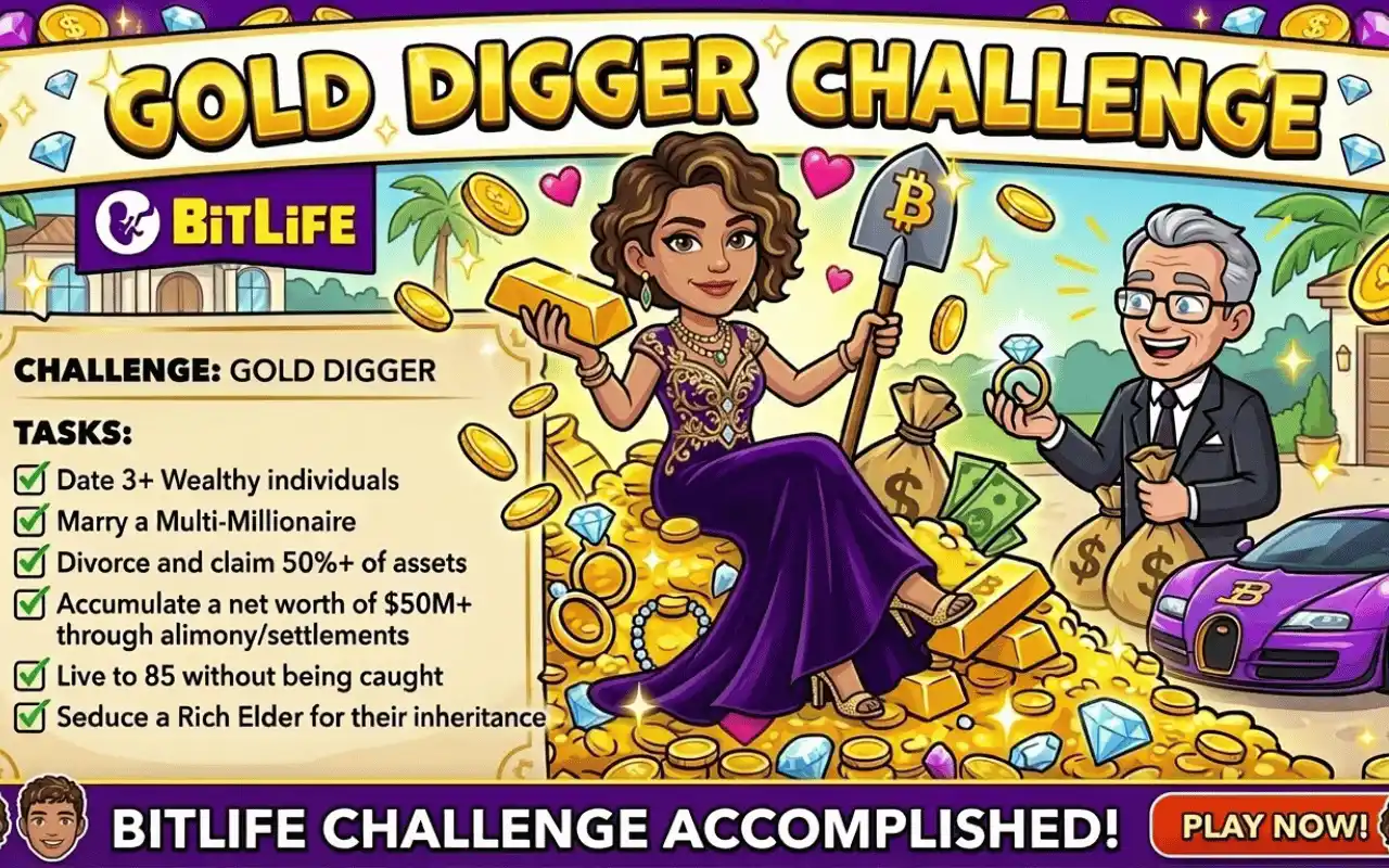 Gold Digger Challenge BitLife complete information